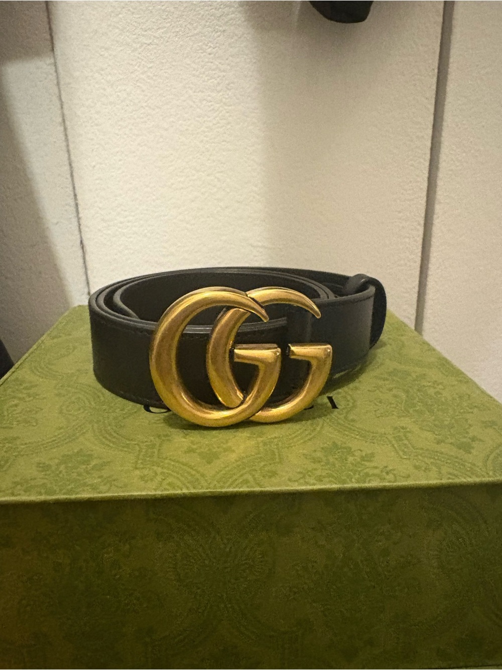 Gucci Black Leather Belt with Gold Double G Logo Buckle